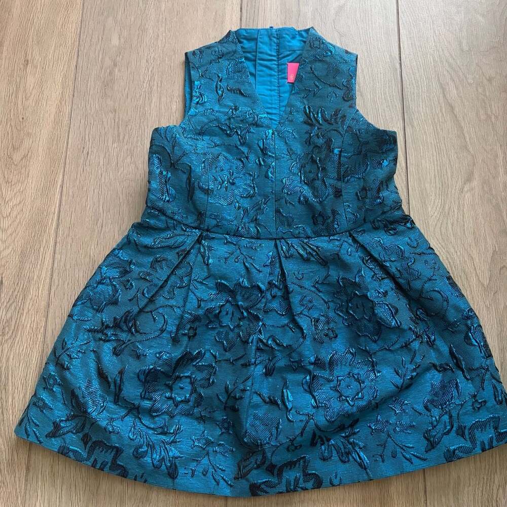 Lilly Pulitzer Mini Tanlee Dress Size 3 Teal Bay Blooming Brocade Brocade